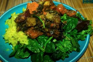 Organic Spinach Boiled RIce with Baked Sweet Potatoes and Japanese Sweet Potatoes  at Organic Garden  in Atlanta