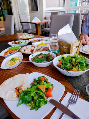 All the Starters before we got the warm Food as well at Maqam Al Sultan in Larnaca