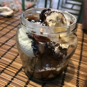 Ice cream with biscuit base and lots of sticky chocolate and hazelnut sauce. at Bioloco in Gran Canaria