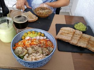 Salad, lentil soup  at Bioloco in Gran Canaria