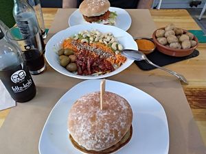 Salad and ¡papas con mojo' as starters and burgers. Still one of the best choices in Las Palmas two years after my first try at Bioloco in Gran Canaria