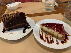 Chocolate cake and cheese cake at Bioloco in Gran Canaria