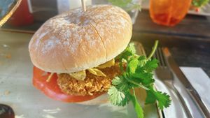 burger with chicken patty  at Hans im Glück in Koblenz
