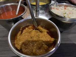 Pickle tray  at Raj Tandoori in Newcastle Upon Tyne