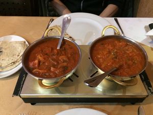 Mushroom vindaloo and veg dhansak at Raj Tandoori in Newcastle Upon Tyne