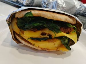 Vegan sausage egg and cheese at Whole Foods Market - Beyond Burger Stand in Boulder