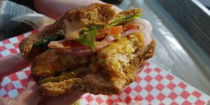 Vegan Fish Sandwich at Whole Foods Market - Beyond Burger Stand in Boulder