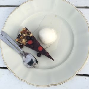 vegan & gluten free berry pie & lemon sherbet  at Hornuddens Tradgard in Straengnaes