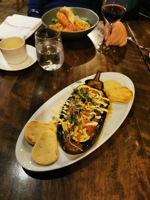 Grilled eggplant with vegan aioli, couscous, and naan at Fairmont Le Chateau Montebello in Montebello