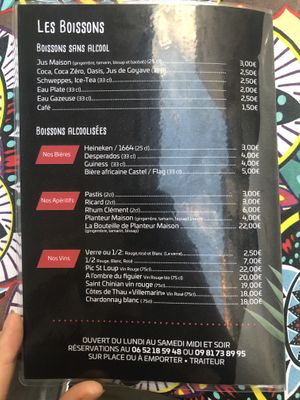 Carte des boissons at La Tour de Touré in Montpellier