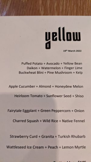 Menu March 2022 at Yellow in Sydney