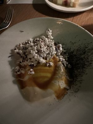 Popcorn with salted caramel, corn custard and vanilla  #Veganuary at Yellow in Sydney