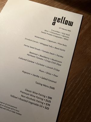 Set menu  at Yellow in Sydney