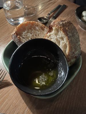 Roasted veg olive oil+sourdough  at Yellow in Sydney