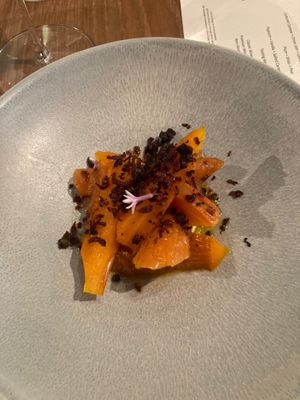 Roasted Carrot + Whipped Tofu + Black Garlic at Yellow in Sydney
