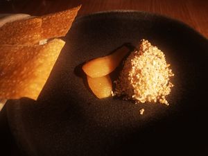 Cultured Cashew (cheeze) + Lavosh + Red William Pear at Yellow in Sydney