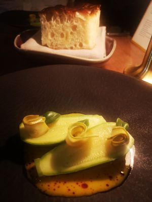 Baby Zucchini + Sweet Corn Custard +Sunrose Iceplant at Yellow in Sydney