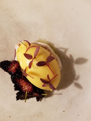 Yellow beetroot sorbet, meringue, mulberry.  Very interesting. at Yellow in Sydney