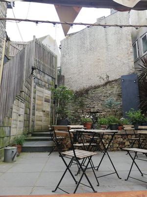 Garden seating away from noise of the high street at Sprout Health Foods in Newquay