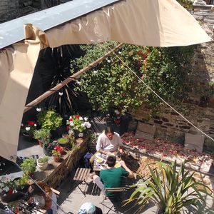 The sail canopy means our courtyard stays happy and dry come rain or sunshine at Sprout Health Foods in Newquay