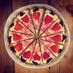 Strawberry and mango vegan cheesecake - no refined sugar and gluten free at Sprout Health Foods in Newquay