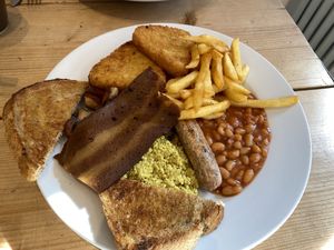 Full breakfast with chips!!  at Green Kitchen in Brighton