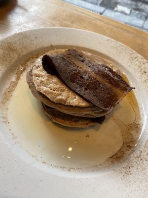 Maple syrup and bacon pancakes with cinnamon   at Green Kitchen in Brighton