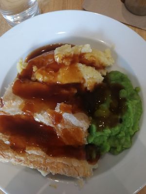 Seitan steak and ale pie with mushy peas at Green Kitchen in Brighton