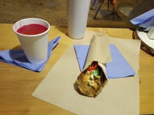 Vegan Lahmanikon - and not Lahmatzoun as they said to me - & vegan (beetroot) soup!  at Feyrouz in Athens