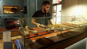 clean and well organised counter  at Feyrouz in Athens