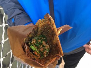 Vegan wrap with hummus and veggies at Feyrouz in Athens