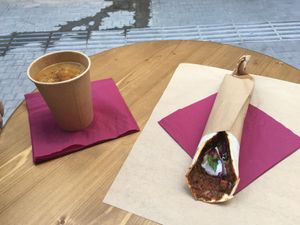 Vegan soup and non-veg lahmacun for meat lovers at Feyrouz in Athens