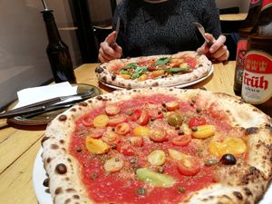 The two vegan pizza options at 485Grad Pizza in Cologne