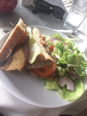 Vegan BLT (seitan 'facon'), served with fresh side salad. at Veggie Rae in Bury