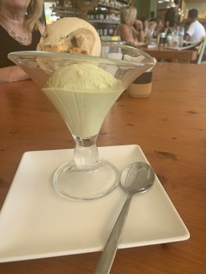 Pistachio and snickers vegan ice cream at Earth Shop and Cafe in Carvoeiro
