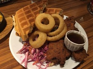 Fried Seitan, Onion Rings, Waffles, cole slaw at The Diner - Strand in London