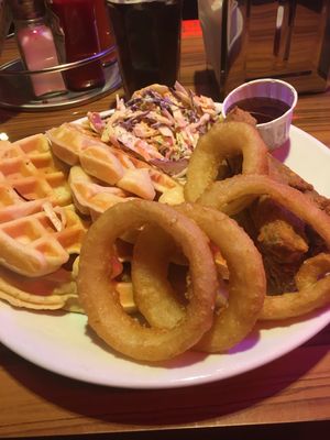 Waffles, seitan fingers, onion rings and slaw at The Diner - Strand in London