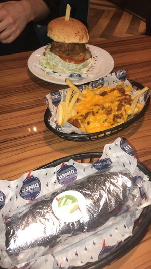 Vegan seitan burger, vegan chilli cheese fries and vegan burrito  at The Diner - Strand in London