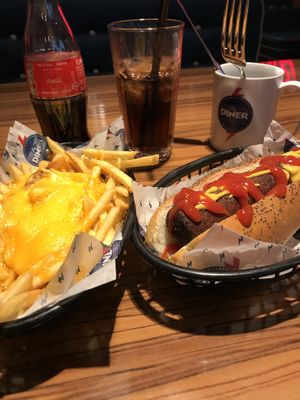 cheezy fries and big v dog!  at The Diner - Strand in London
