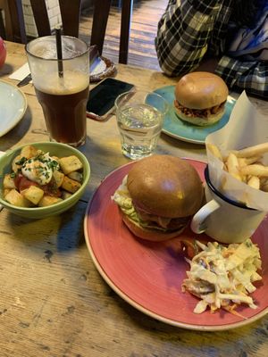 Vegan burger, patas bravas and vegan bacon bap   at Quinto Lounge in Sutton Coldfield