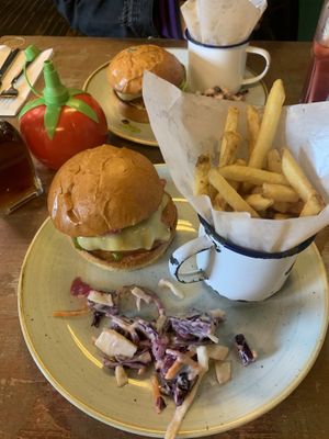 Vegan burger and chips   at Quinto Lounge in Sutton Coldfield