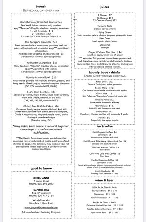 Menu 7/22/2023 at Bounty Kitchen - East Queen Anne in Seattle