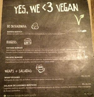 Vegan menu - Portuguese at Mooo in Recife