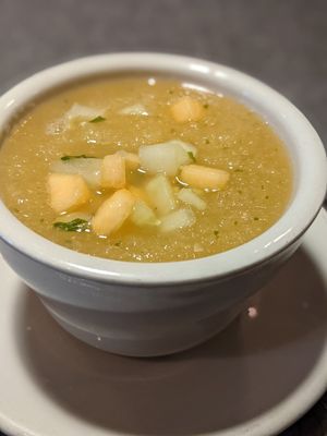 Summer special - cold melon jalapeno gazpacho, awesome at Pickle Jar Kitchen in Falmouth