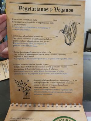 Menu at Mamashana in Nazca