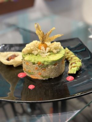 Quinoa with veggies and avocado  at Mamashana in Nazca