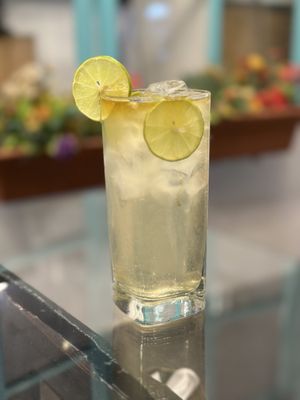 Pisco and ginger beer mixed drink  at Mamashana in Nazca