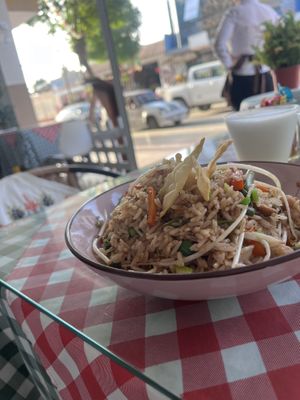 Veggie fried rice / quinoa is satisfyingly large, flavorful, and full of many delicious veggies.  at Mamashana in Nazca