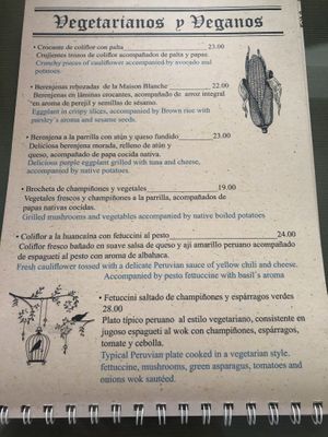 New menue (7/2019) at Mamashana in Nazca