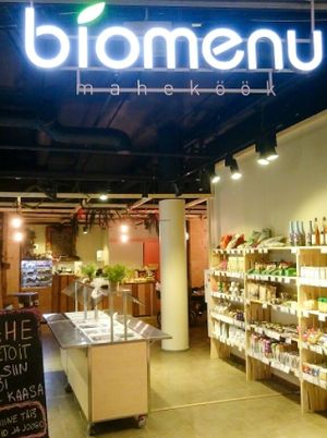 entrance to biomenu from Rimi at Biomenu Mahekook in Tallinn